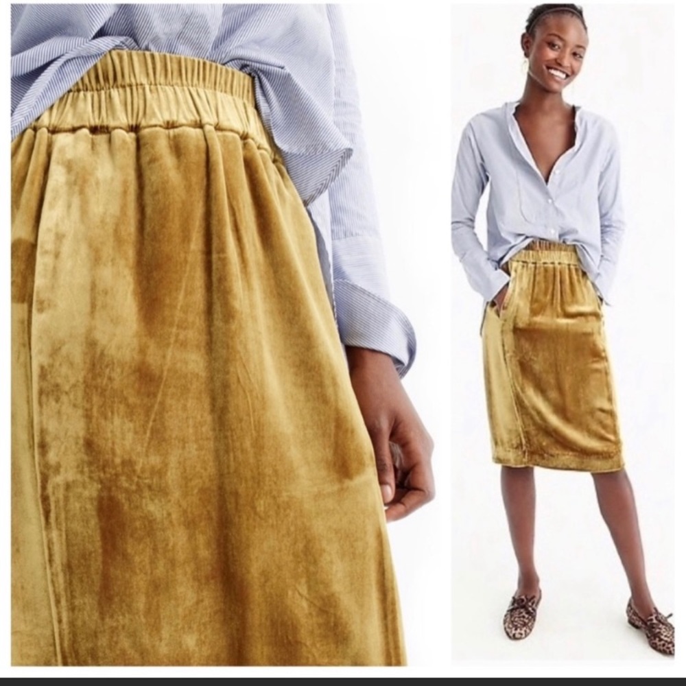 NWT J. Crew Velvet Pull On Midi Skirt Vintage Gold
